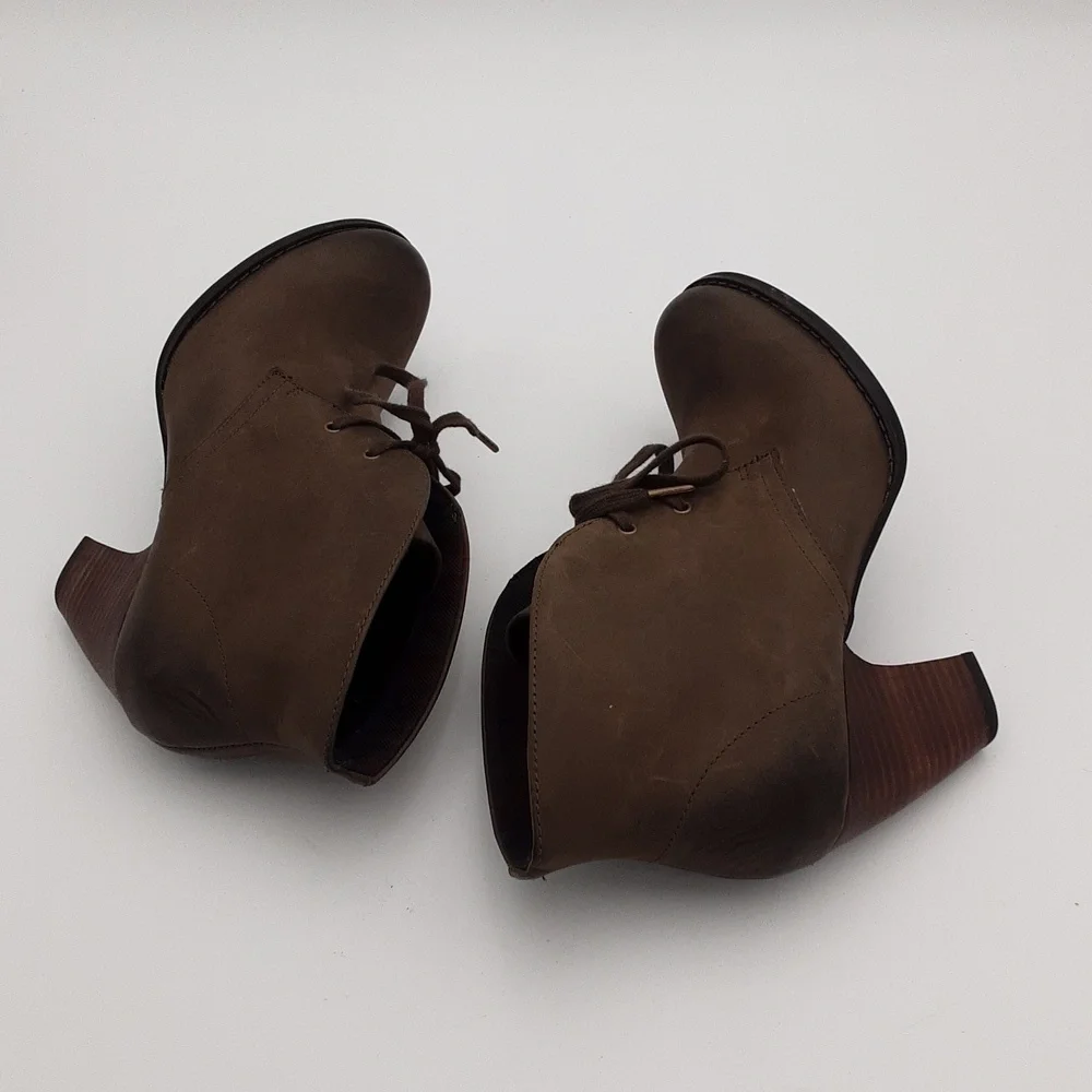Indigo ankle leather booties women 7M brown casual festival retro y2k Lace-up